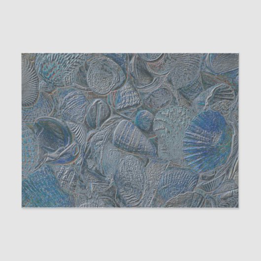 Zeeshells in de oceaanbek Blauwe Metallic Ontkoppe Tissuepapier (Voorkant)