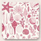 Zeeshells in Viva Magenta - Kleur van het jaar 202 Bier Onderzetter (Voorkant)