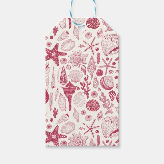 Zeeshells in Viva Magenta - Kleur van het jaar 202 Cadeaulabel (Voorkant)