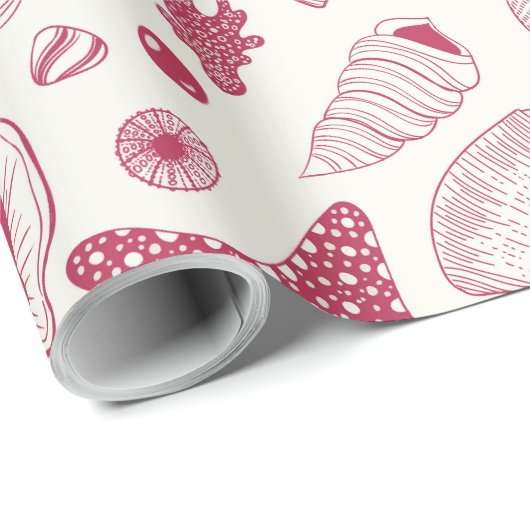 Zeeshells in Viva Magenta - Kleur van het jaar 202 Cadeaupapier (Rol Hoek)