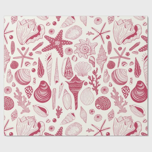 Zeeshells in Viva Magenta - Kleur van het jaar 202 Cadeaupapier (Vlak)
