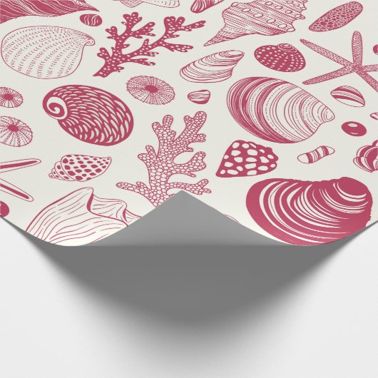 Zeeshells in Viva Magenta - Kleur van het jaar 202 Cadeaupapier (Hoek)
