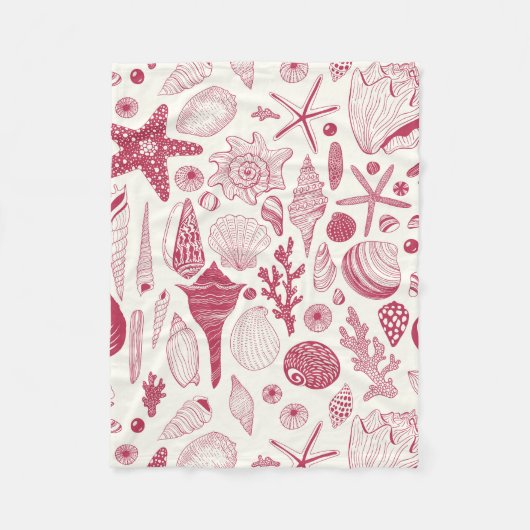 Zeeshells in Viva Magenta - Kleur van het jaar 202 Fleece Deken (Voorkant)