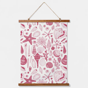 Zeeshells in Viva Magenta - Kleur van het jaar 202 Hangend Wandkleed