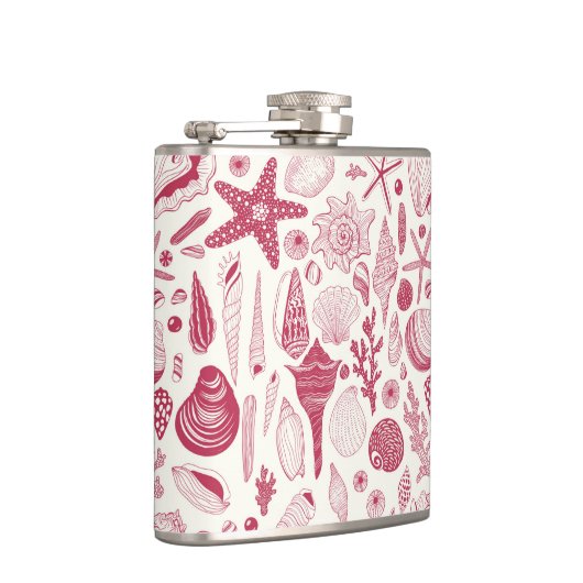 Zeeshells in Viva Magenta - Kleur van het jaar 202 Heupfles (Rechts)