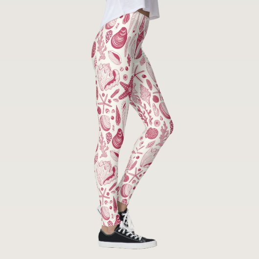 Zeeshells in Viva Magenta - Kleur van het jaar 202 Leggings (Rechts)