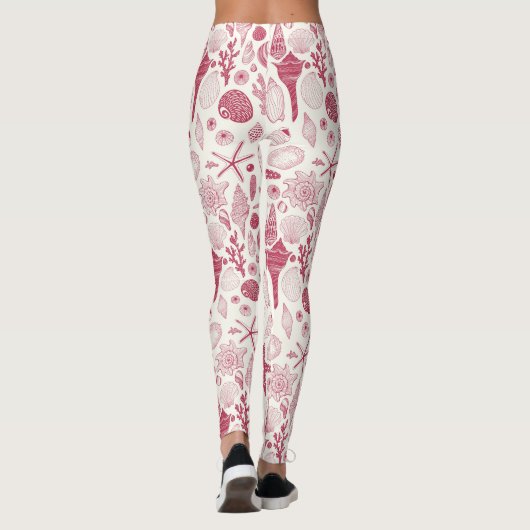 Zeeshells in Viva Magenta - Kleur van het jaar 202 Leggings (Achterkant)