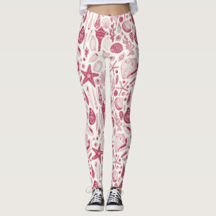 Zeeshells in Viva Magenta - Kleur van het jaar 202 Leggings