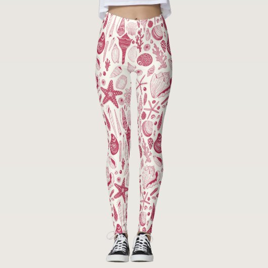 Zeeshells in Viva Magenta - Kleur van het jaar 202 Leggings (Voorkant)