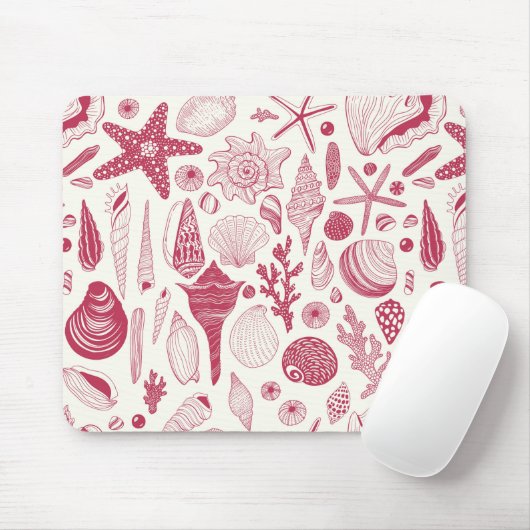 Zeeshells in Viva Magenta - Kleur van het jaar 202 Muismat (Met muis)