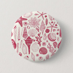Zeeshells in Viva Magenta - Kleur van het jaar 202 Ronde Button 5,7 Cm