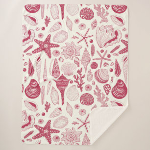 Zeeshells in Viva Magenta - Kleur van het jaar 202 Sherpa Deken