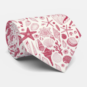 Zeeshells in Viva Magenta - Kleur van het jaar 202 Stropdas