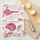 Zeeshells in Viva Magenta - Kleur van het jaar 202 Theedoek (Quarter Fold)