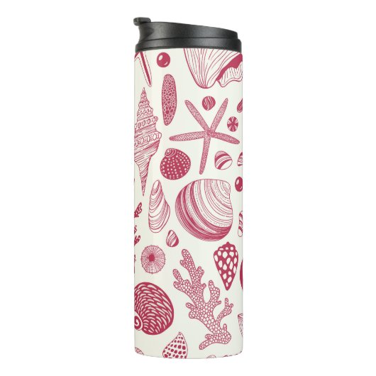 Zeeshells in Viva Magenta - Kleur van het jaar 202 Thermosbeker (Geroteerd rechts)