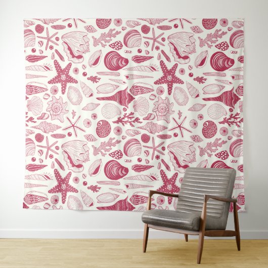 Zeeshells in Viva Magenta - Kleur van het jaar 202 Wandkleed (In Situ (horizontaal))