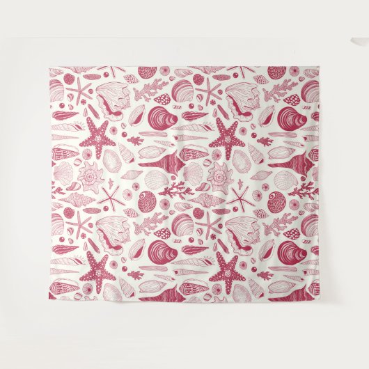 Zeeshells in Viva Magenta - Kleur van het jaar 202 Wandkleed (Voorkant (horizontaal))