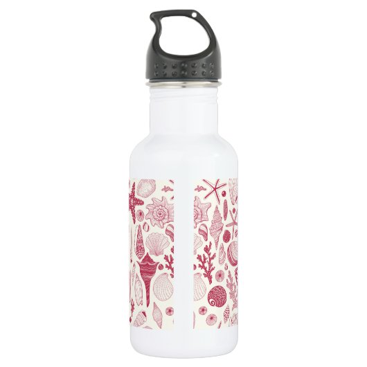 Zeeshells in Viva Magenta - Kleur van het jaar 202 Waterfles (Achterkant)