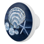 Zeeshells marineblauw Rustisch hout Keramische Knop (Rechts)