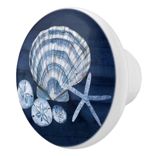 Zeeshells marineblauw Rustisch hout Keramische Knop (Rechts)