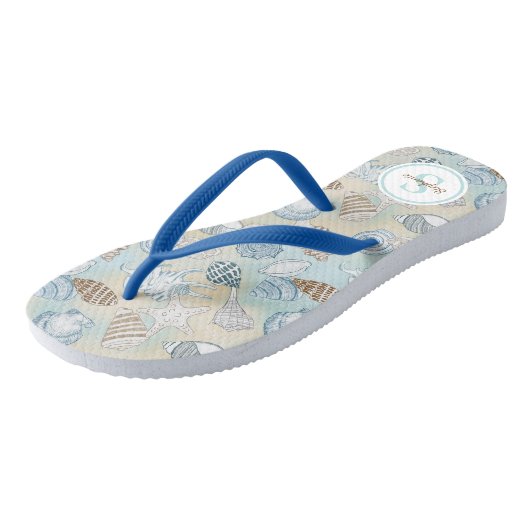 Zeeshells monogram Naam kustpatroon Teenslippers (Schuin)