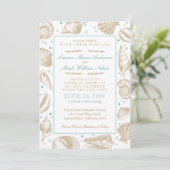 Zeeshells Nautical Beach Wedding Aqua/Tan Kaart (Staand voorkant)