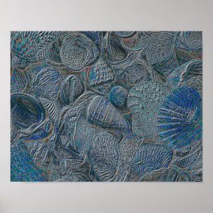 Zeeshells oceaanbek Blauw Metaalachtig Thema Poster