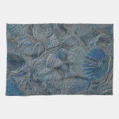 Zeeshells oceaanbek Blauw Nautisch Metaal Theedoek (Horizontaal)