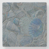 Zeeshells oceaanbek Blauwe Nautische Metalische Ku Stenen Onderzetter (Voorkant)