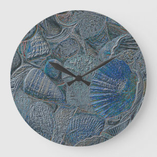 Zeeshells Ocean Beach Blue Nautical Metallic Art Grote Klok