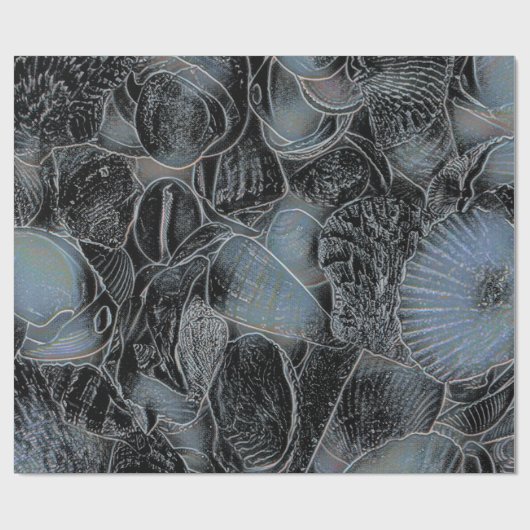 Zeeshells Ocean Beach Pastel Blue Black ontkoppeli Cadeaupapier (Vlak)