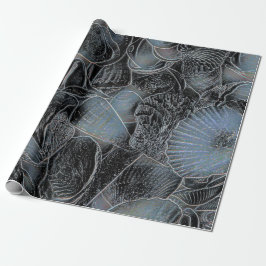 Zeeshells Ocean Beach Pastel Blue Black ontkoppeli Cadeaupapier