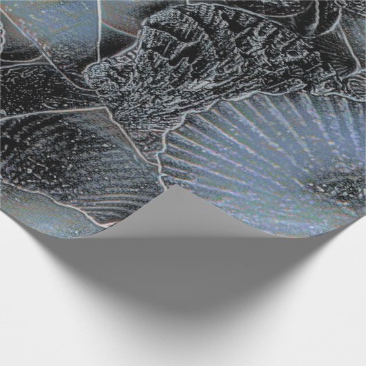 Zeeshells Ocean Beach Pastel Blue Black ontkoppeli Cadeaupapier (Hoek)