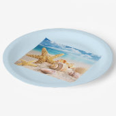 Zeeshells op borden rond strandpapier papieren bordje (Gekanteld)
