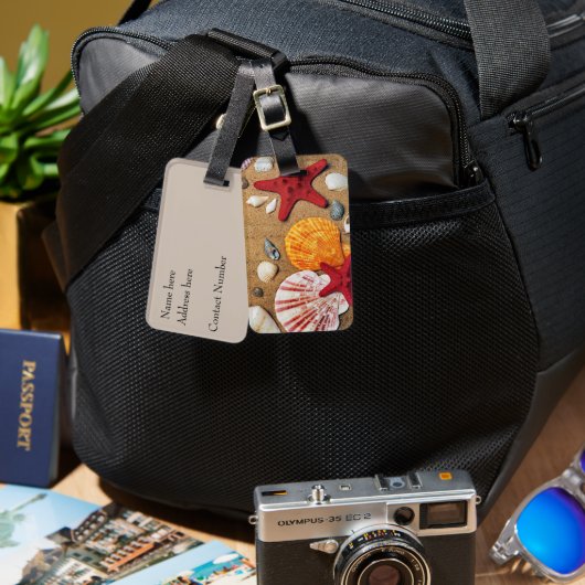 Zeeshells op de strand bagagelabel (Voorkant /achterkant)