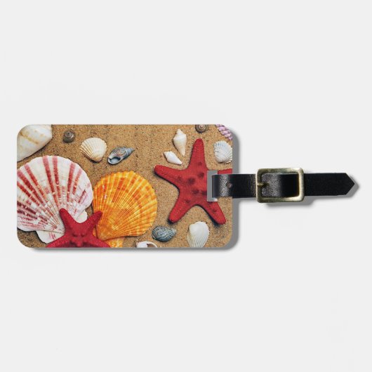 Zeeshells op de strand bagagelabel (Voorkant horizontaal)