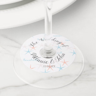 Zeeshells stervis Beach Wedding - Couples Name Wijnglaslabel