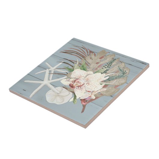 Zeeshells Tropisch Orchid Floral Beach Dusty Blue Tegeltje (Zijkant)
