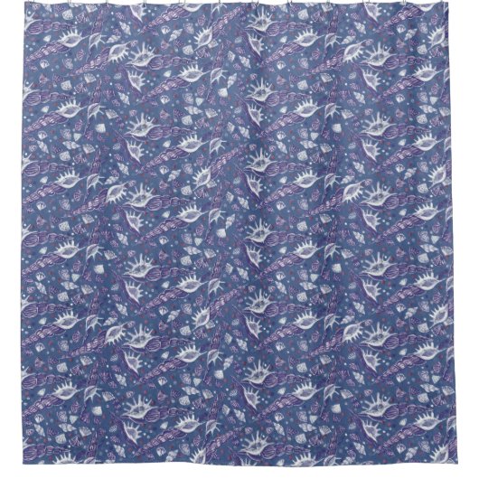 Zeeshells Zee Shell Nautical Pattern Blue Douchegordijn (Voorkant)