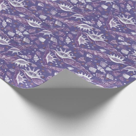 Zeeshells Zee Shell Nautical Pattern Paars Violet Cadeaupapier (Hoek)