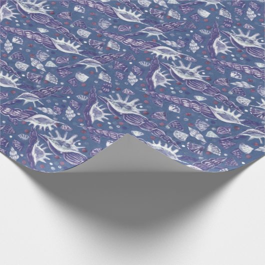 Zeeshells Zee Shell Nautical Pattern Violet Blauwg Cadeaupapier (Hoek)