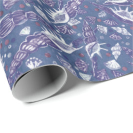 Zeeshells Zee Shell Nautical Pattern Violet Blauwg Cadeaupapier