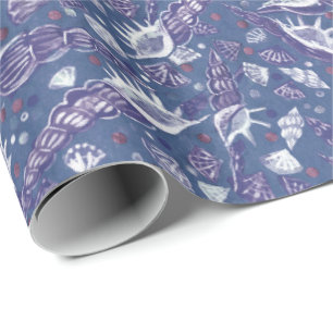 Zeeshells Zee Shell Nautical Pattern Violet Blauwg Cadeaupapier