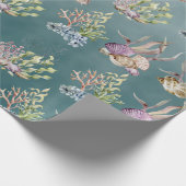 zeeshells zeewier onder het diepe groene Zee Cadeaupapier (Hoek)