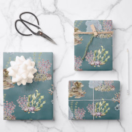 zeeshells zeewier onder het diepe groene Zee Inpakpapier Vel