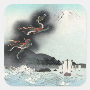 Zeeslag bij Drakenwoede om Mount Fuji, Japan Vierkante Sticker