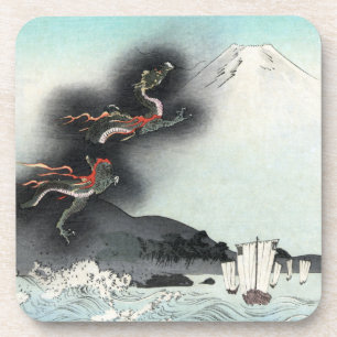 Zeeslag van de Drakenwoede voor Mount Fuji, Japan Bier Onderzetter