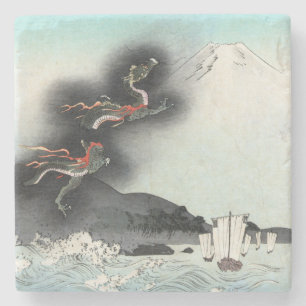 Zeeslag van de Drakenwoede voor Mount Fuji, Japan Stenen Onderzetter