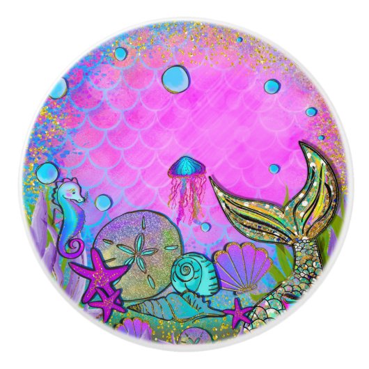 Zeeslagers en zeeplanken Roze Sparkly Sparkles Keramische Knop (Voorkant)