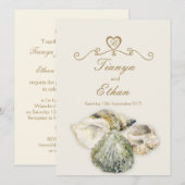 Zeeslagers, huwelijksuitnodiging, ivoorcrème kaart (Voorkant / Achterkant)